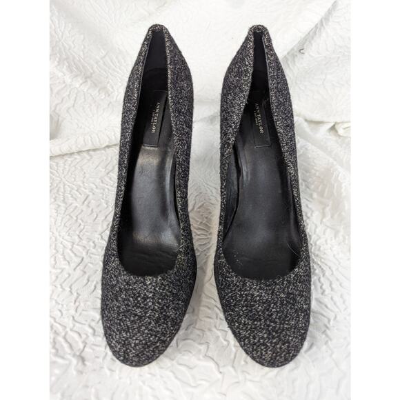 ANN TAYLOR! BLACK & WHITE FABRIC, PATENT LEATHER STILETTO HEELS! SZ 9.5M - Picture 2 of 8